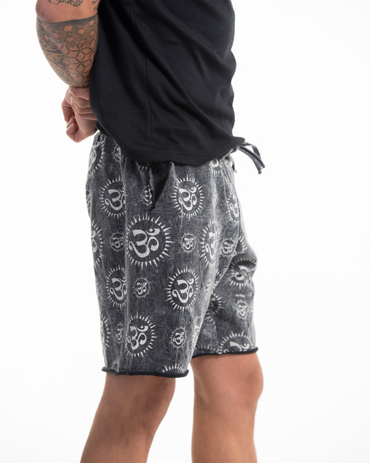 Unisex Om Stone Washed Shorts in Black