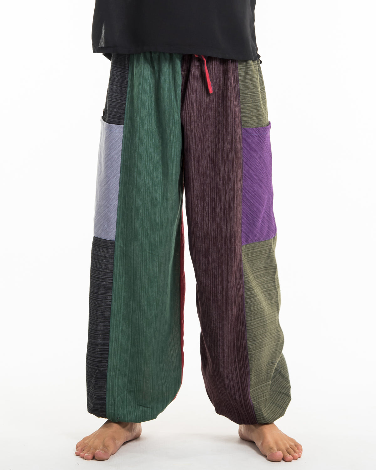 Men's Drawstring Patchwork Pinstripes Cotton Pants