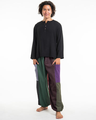 Men's Drawstring Patchwork Pinstripes Cotton Pants