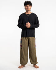 Men's Drawstring Pinstripes Cotton Pants with Aztec Pocket in Light Brown