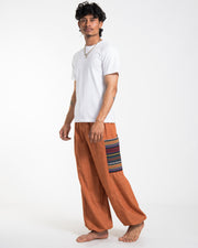 Men's Drawstring Pinstripes Cotton Pants with Aztec Pocket in Orange