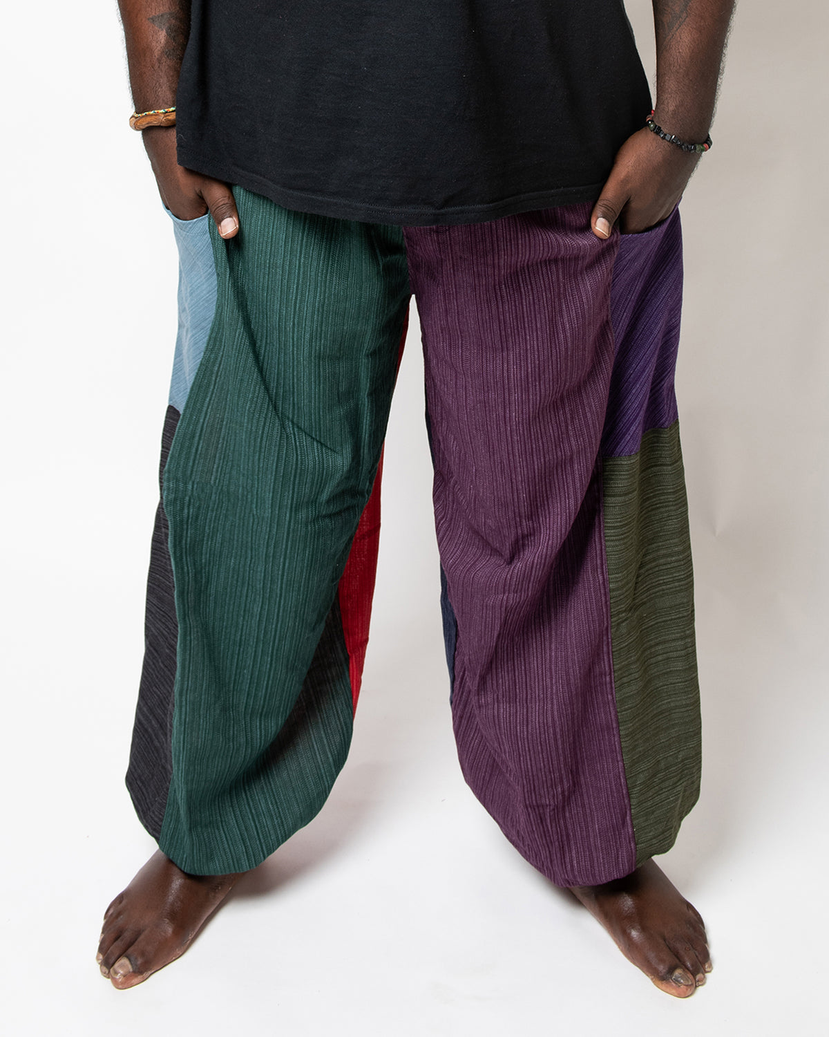 Plus Size Men's Drawstring Patchwork Pinstripes Cotton Pants