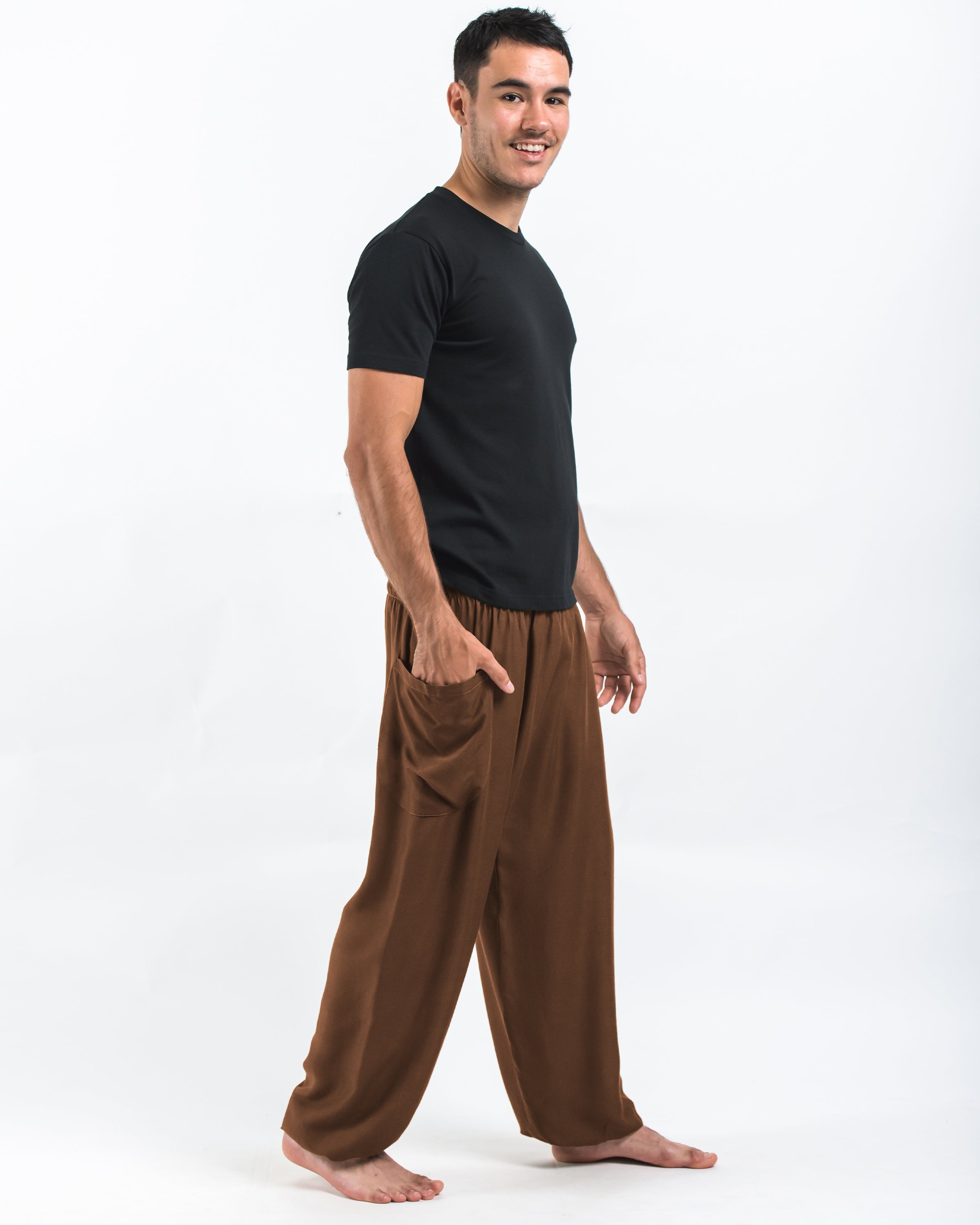 Solid Color Men's Harem Pants in Brown