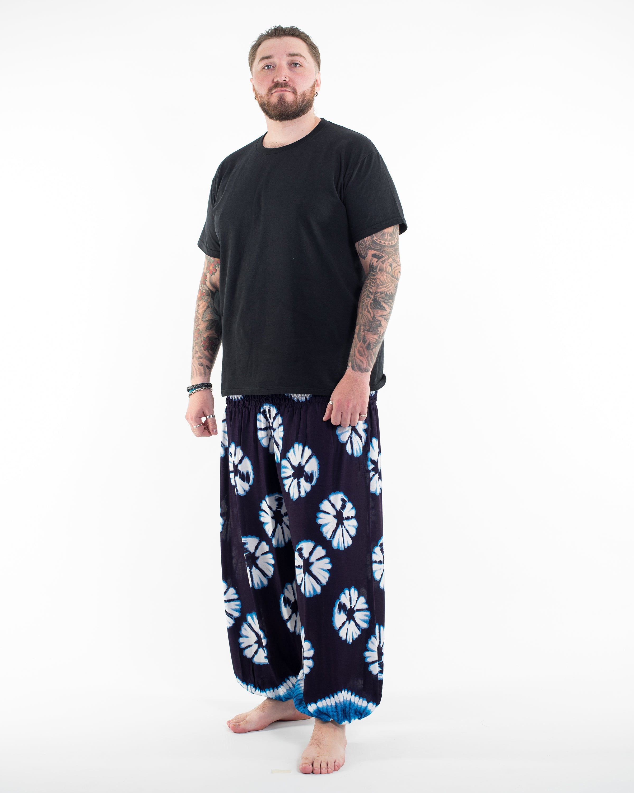 Plus Size Tie Dye Men's Harem Pants in Indigo