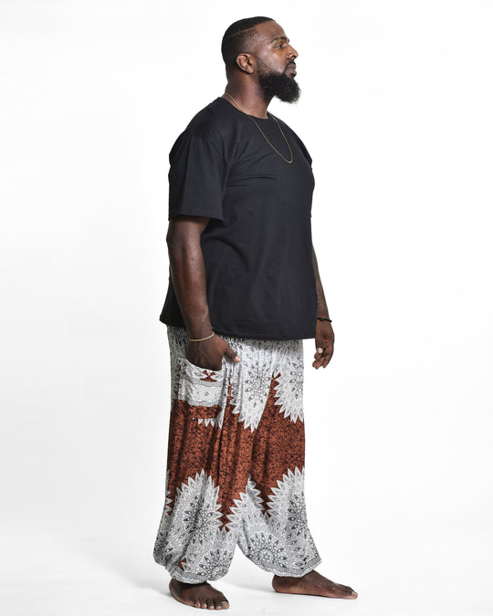 Plus Size Marble Mandalas Men's Harem Pants in Brown
