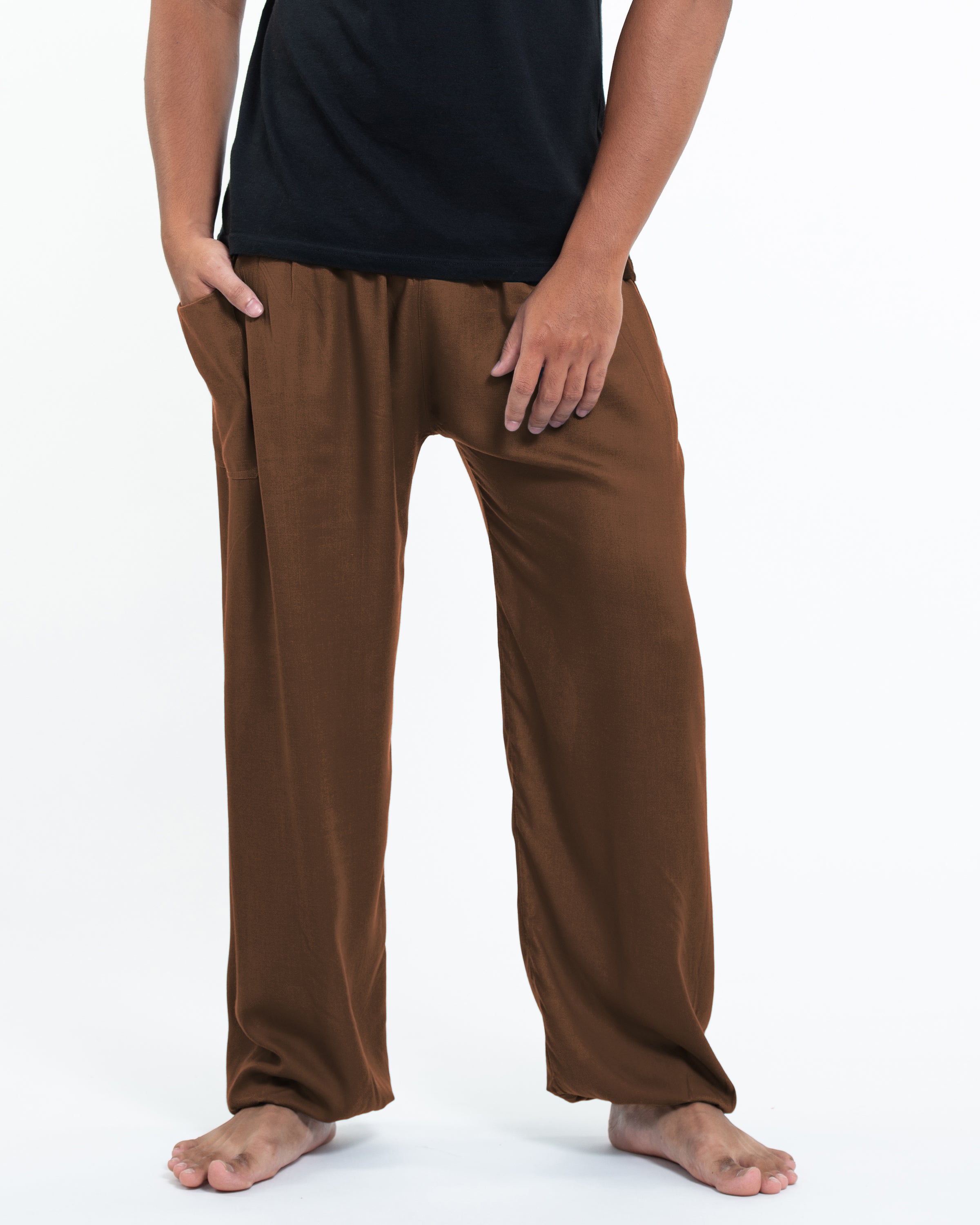 Solid Color Men's Tall Harem Pants in Brown