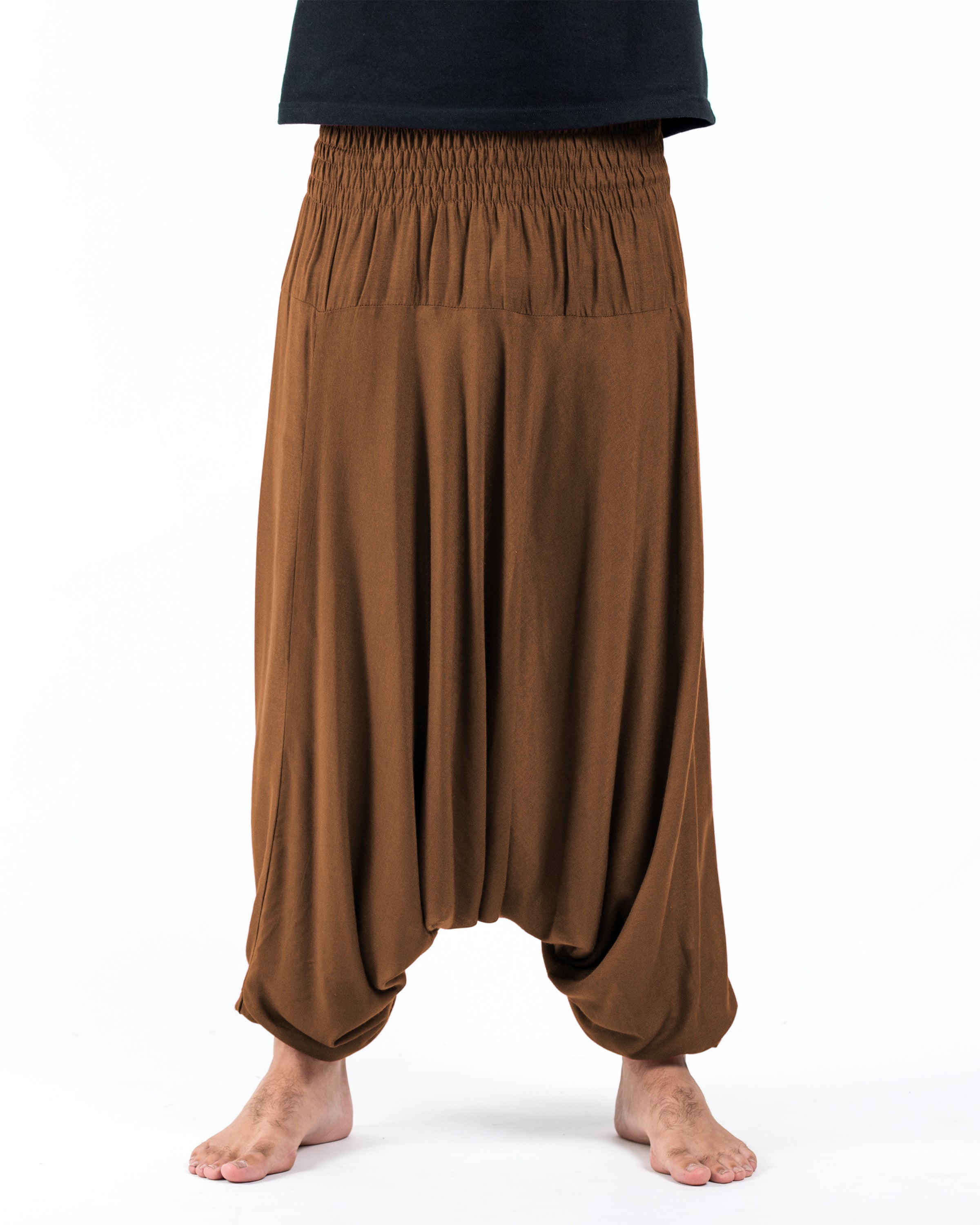 Solid Color Drop Crotch Men's Harem Pants in Brown