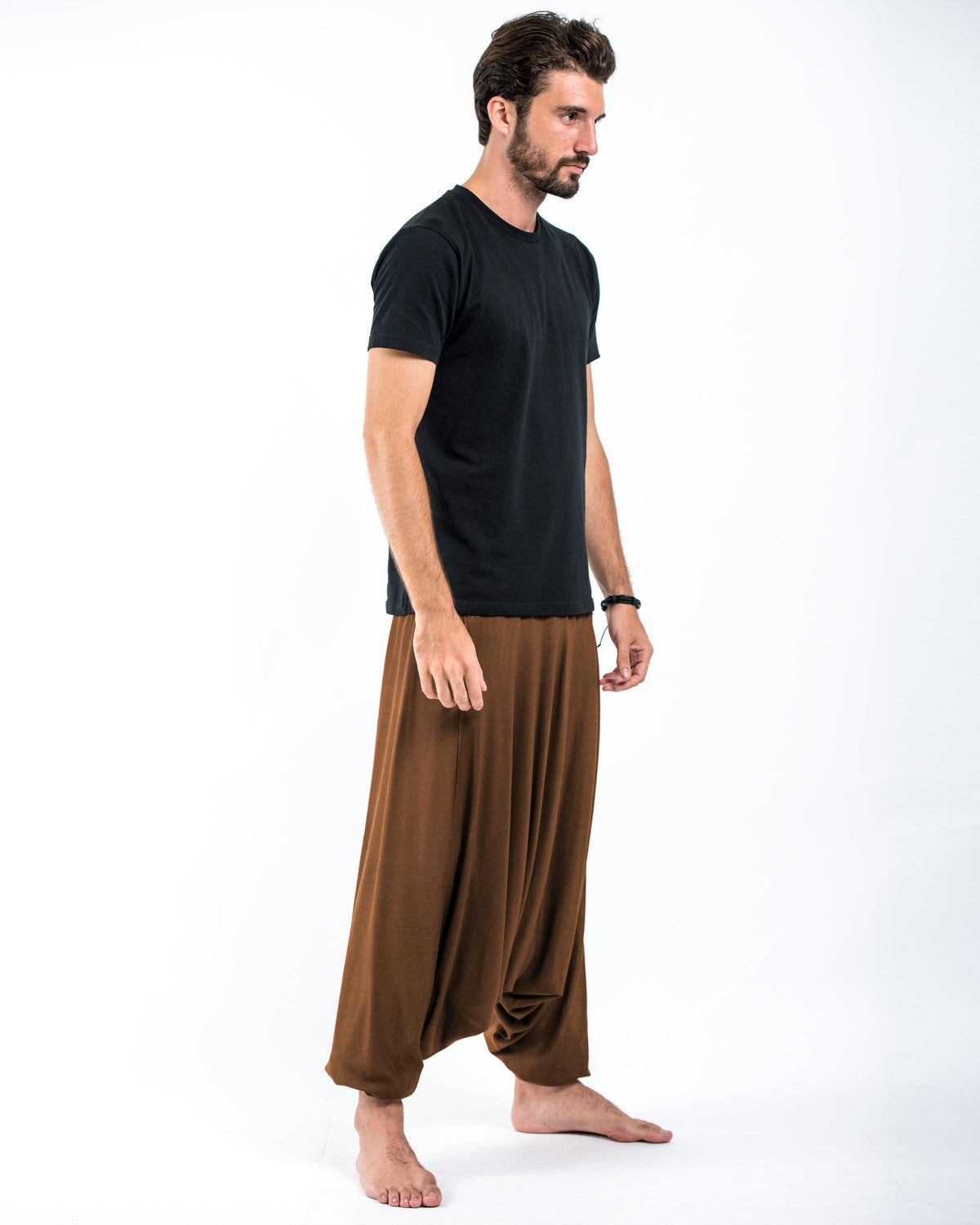 Solid Color Drop Crotch Men's Harem Pants in Brown