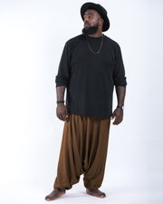 Plus Size Solid Color Drop Crotch Men's Harem Pants in Brown