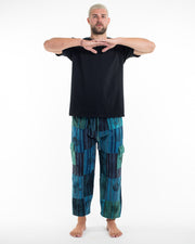 Men's Patchwork Block-Printed Pants in Blue