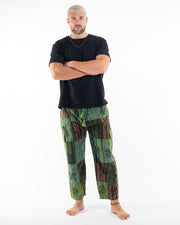 Men's Patchwork Block-Printed Pants in Green