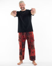 Men's Patchwork Block-Printed Pants in Red