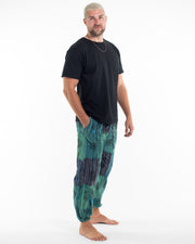 Men's Patchwork Block-Printed Harem Pants in Blue