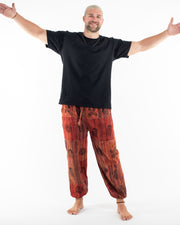 Men's Patchwork Block-Printed Harem Pants in Red