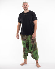 Men's Patchwork Block-Printed Low Cut Harem Pants in Green