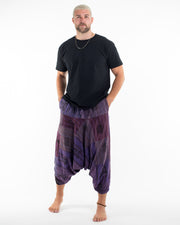 Men's Patchwork Block-Printed Low Cut Harem Pants in Purple