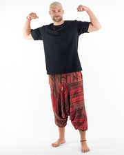 Men's Patchwork Block-Printed Low Cut Harem Pants in Red