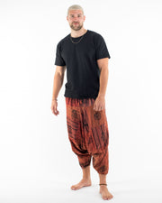 Men's Patchwork Block-Printed Low Cut Harem Pants in Rust