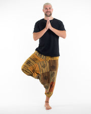 Men's Patchwork Block-Printed Low Cut Harem Pants in Yellow