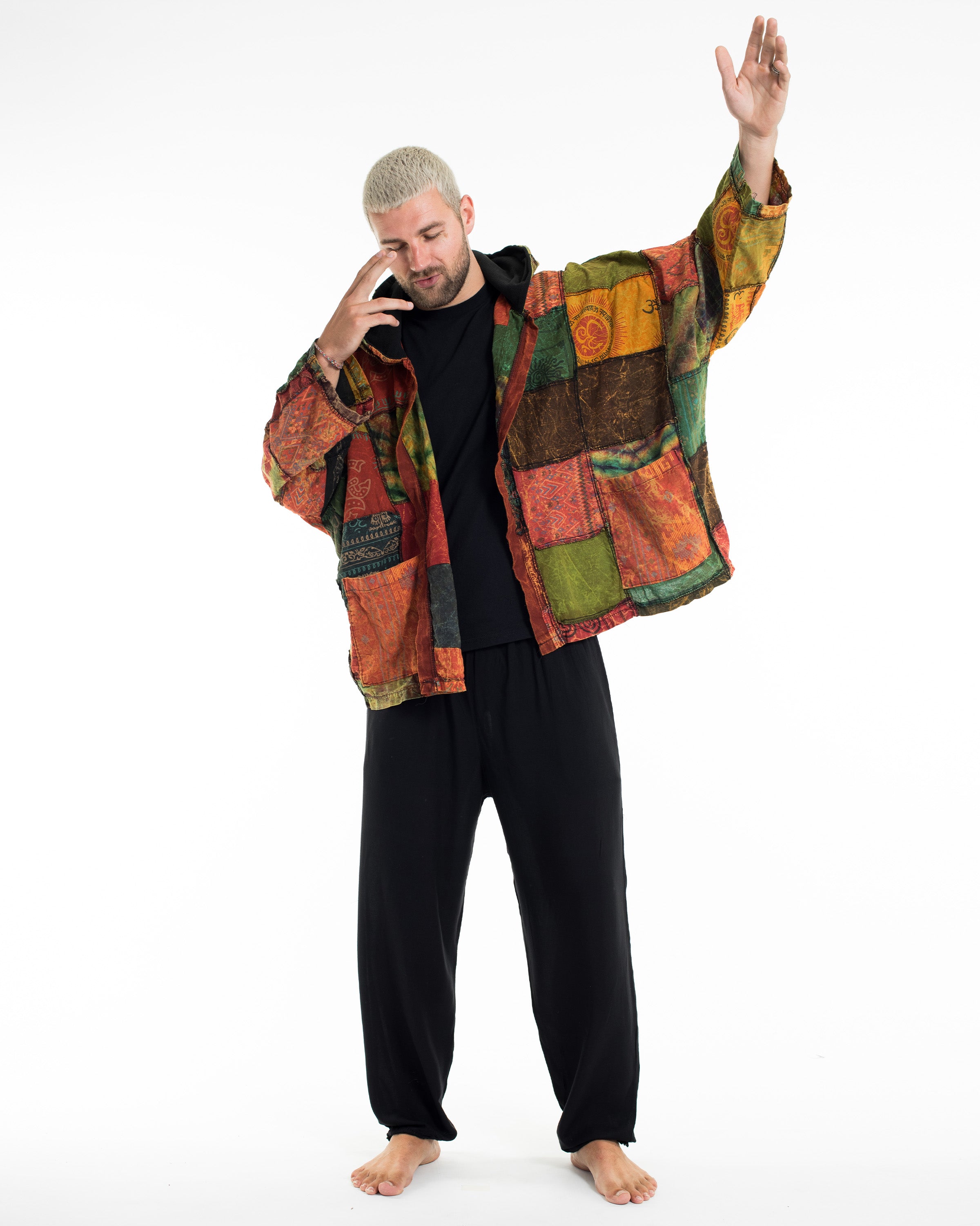 Patchwork Stonewash Hooded Jacket in Multi Orange