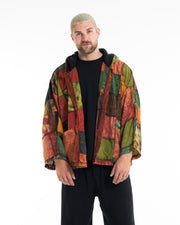 Patchwork Stonewash Hooded Jacket in Multi Orange