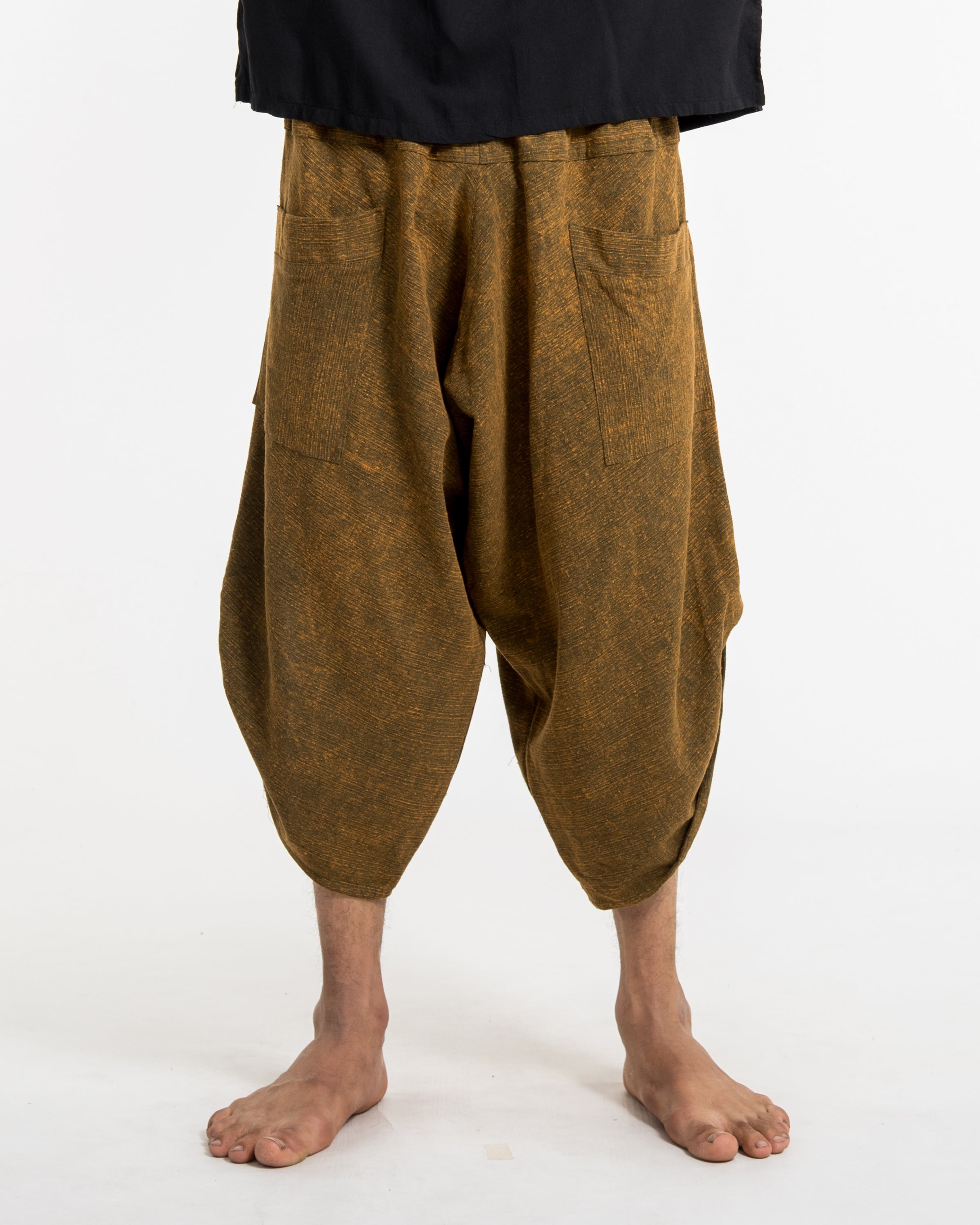 Stone Washed Large Pockets Men's Harem Pants in Brown Gold