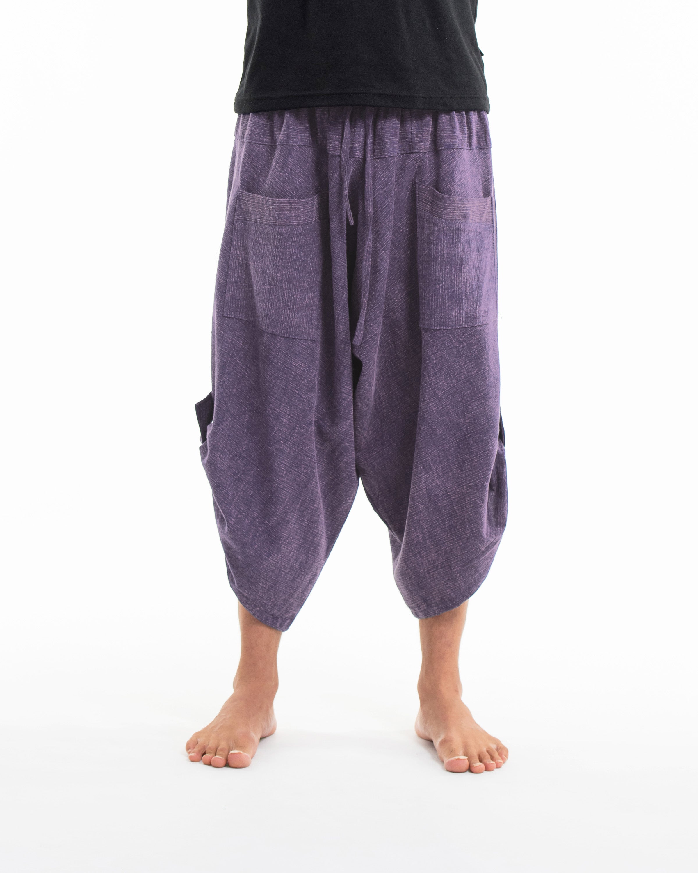 Stone Washed Large Pockets Men's Harem Pants in Purple