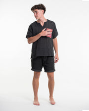 Unisex Woven Cotton Shirt with Tribal Pocket in Black