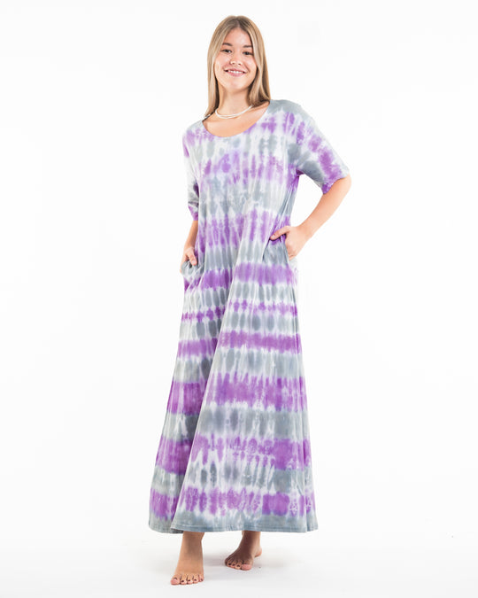 Tie Dye Loose Midi Dress in Purple