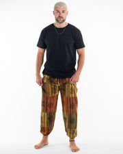 Men's Patchwork Block-Printed Harem Pants in Yellow