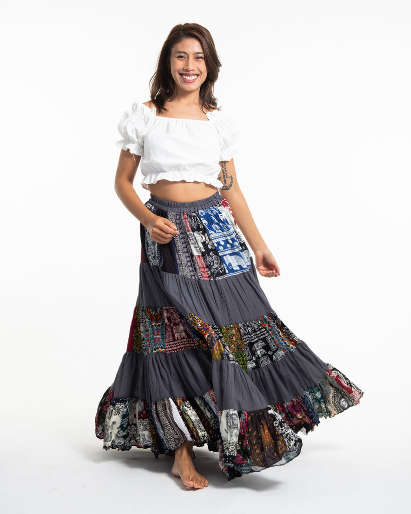 Patchwork Long Skirt in Gray – Harem Pants