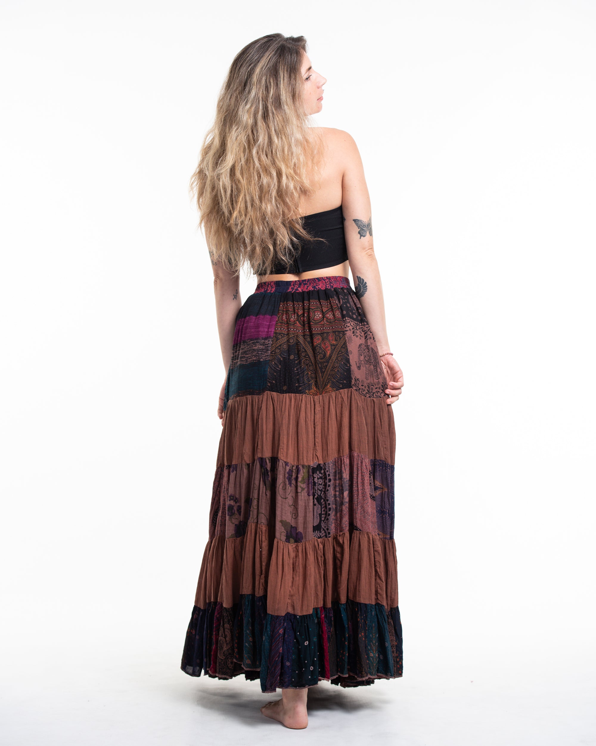 Patchwork Long Skirt in Light Brown