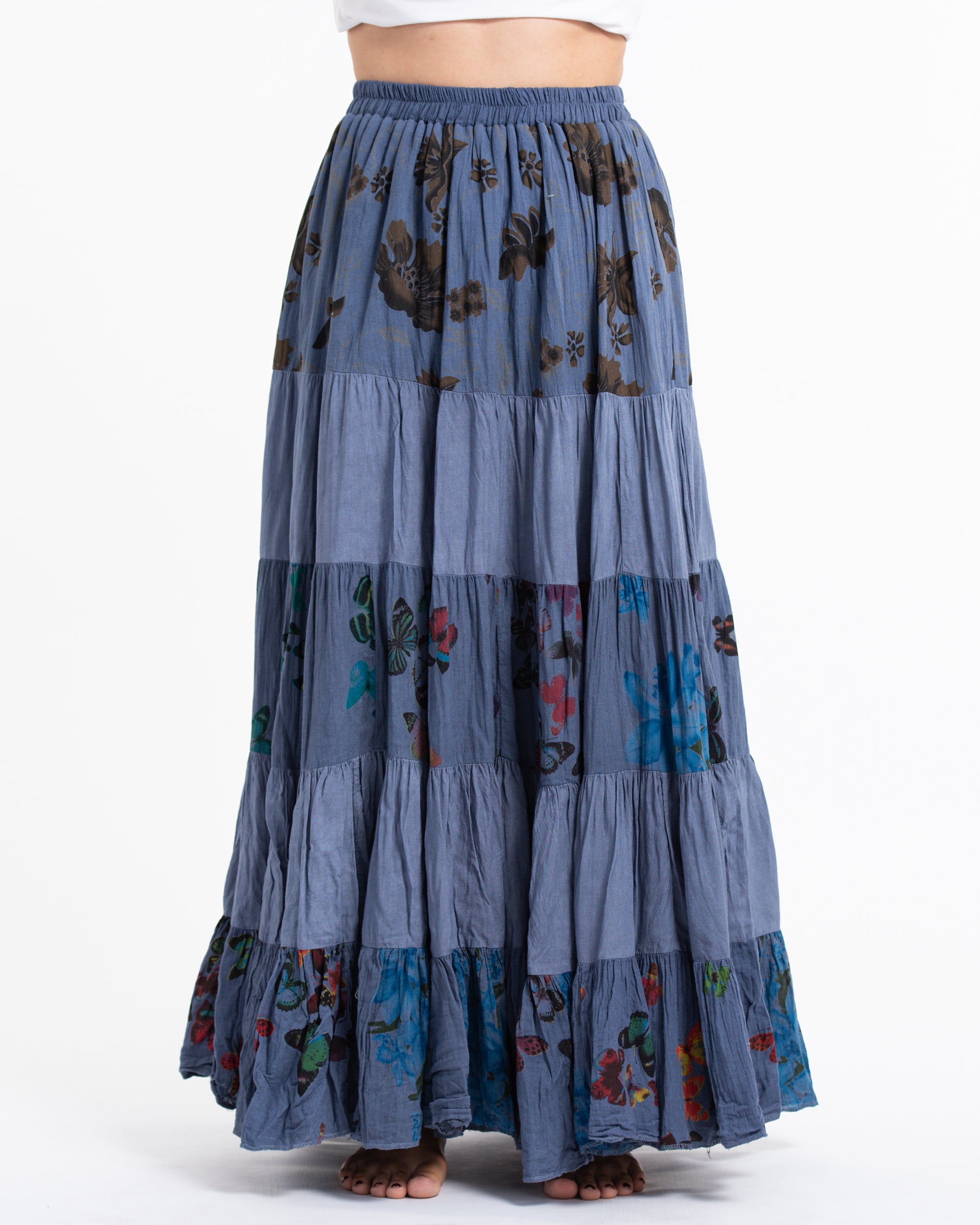Patchwork Long Skirt in Light Gray