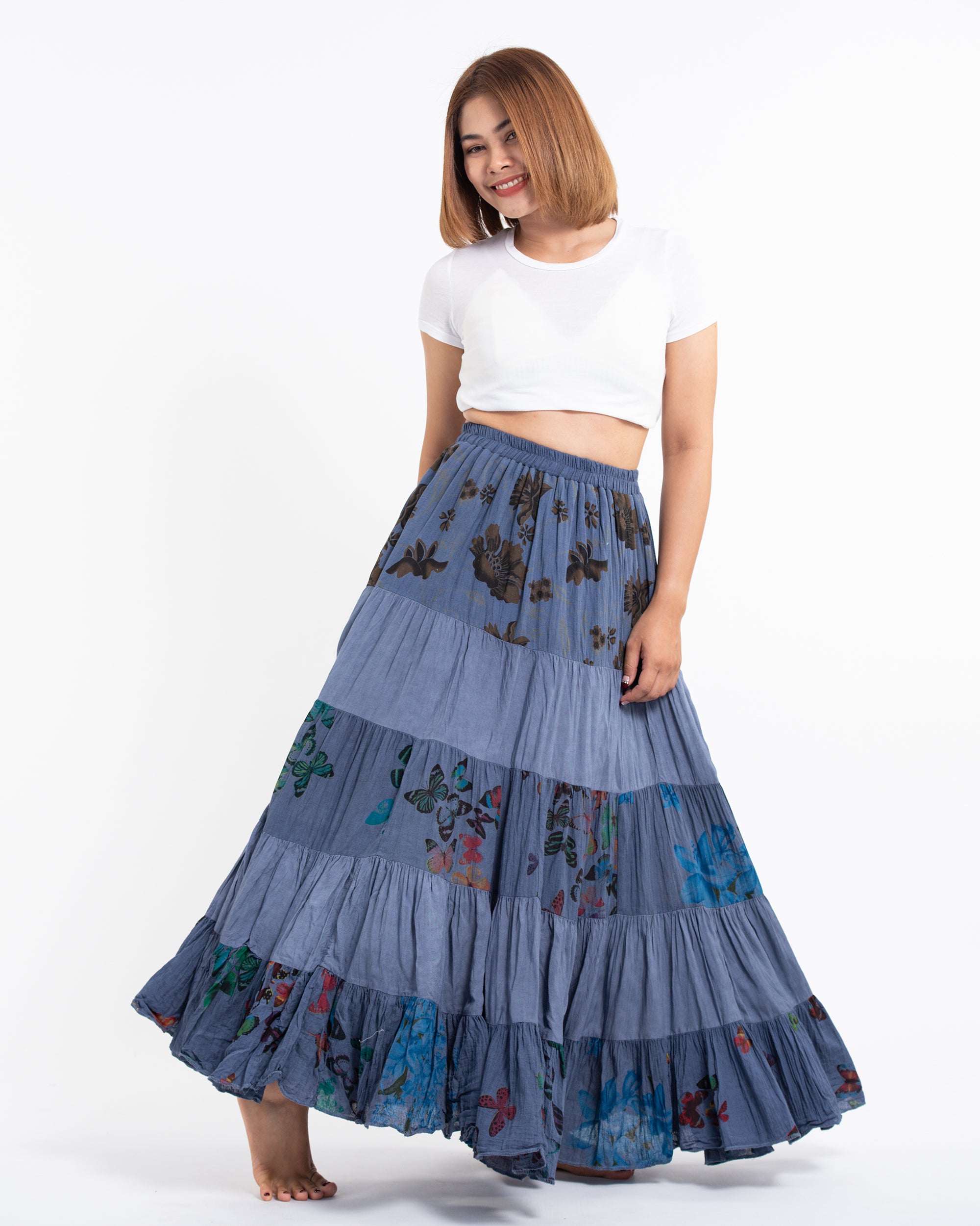 Patchwork Long Skirt in Light Gray