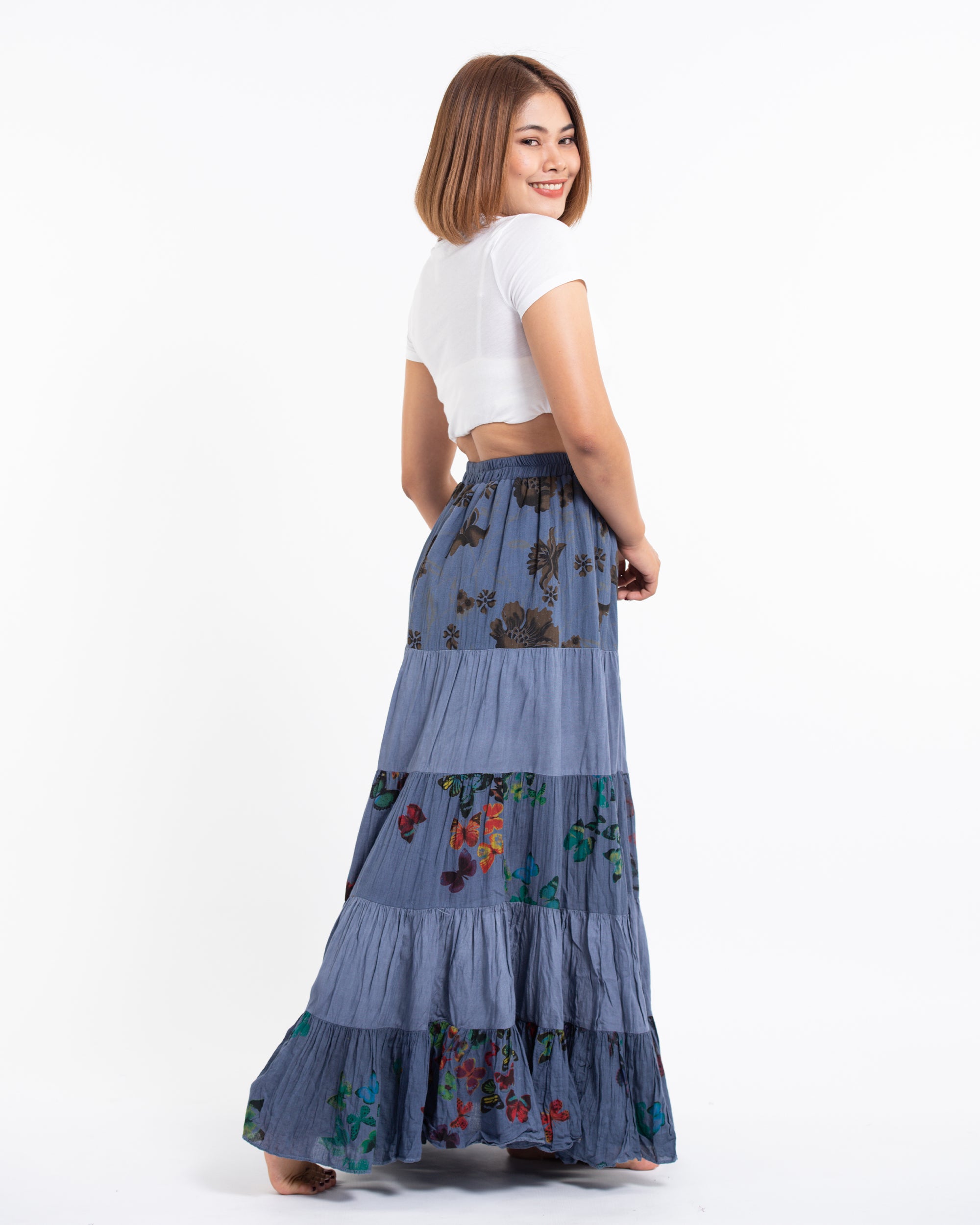 Patchwork Long Skirt in Light Gray