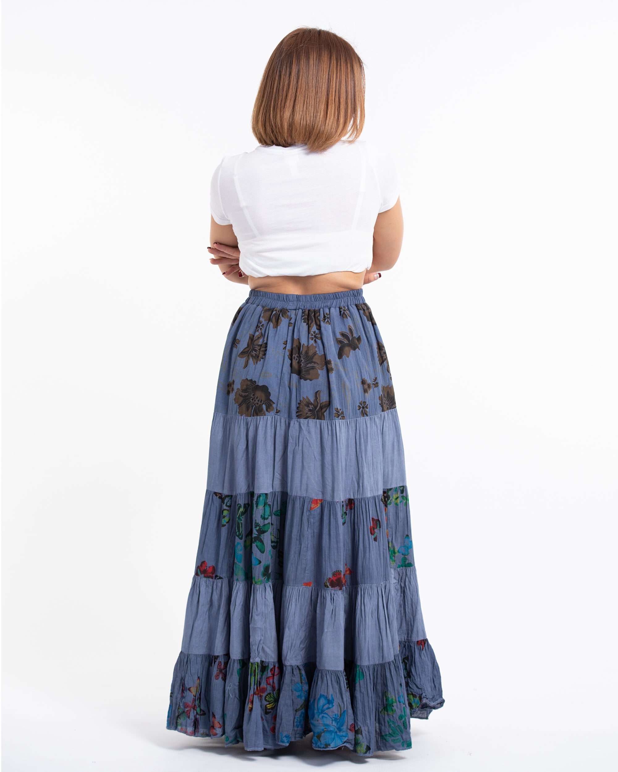 Patchwork Long Skirt in Light Gray