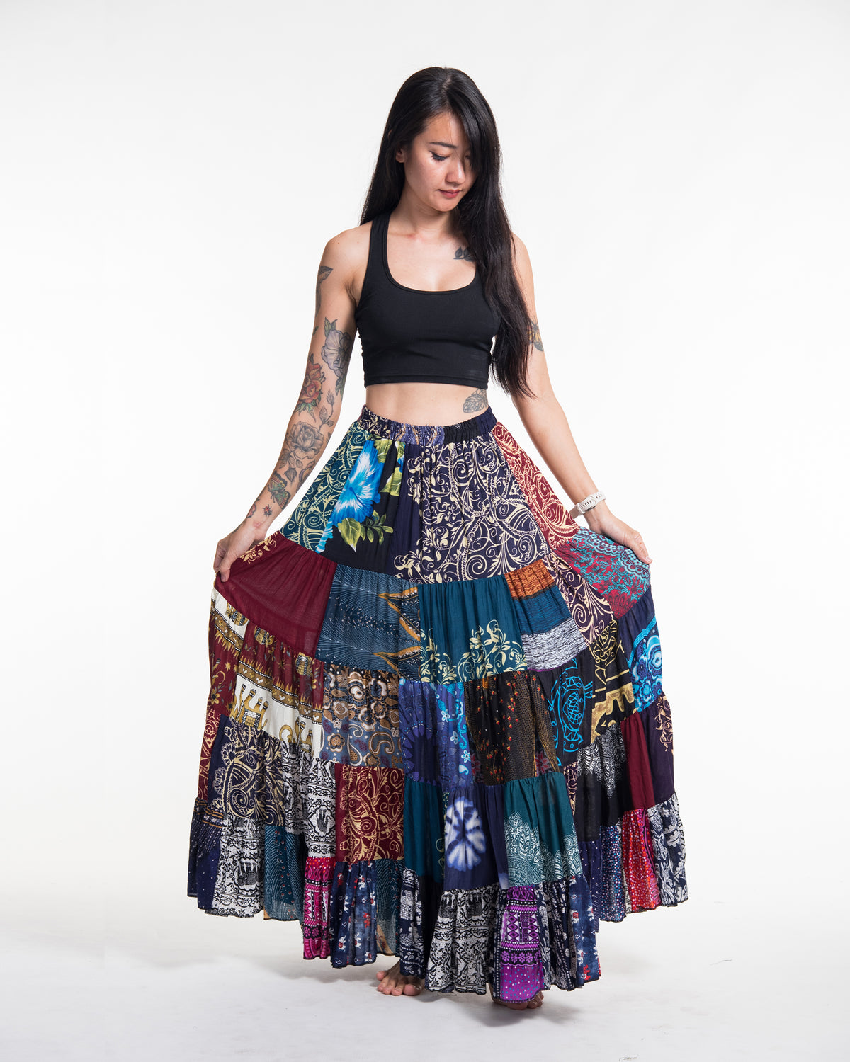 Patchwork Long Skirt in Multi Prints
