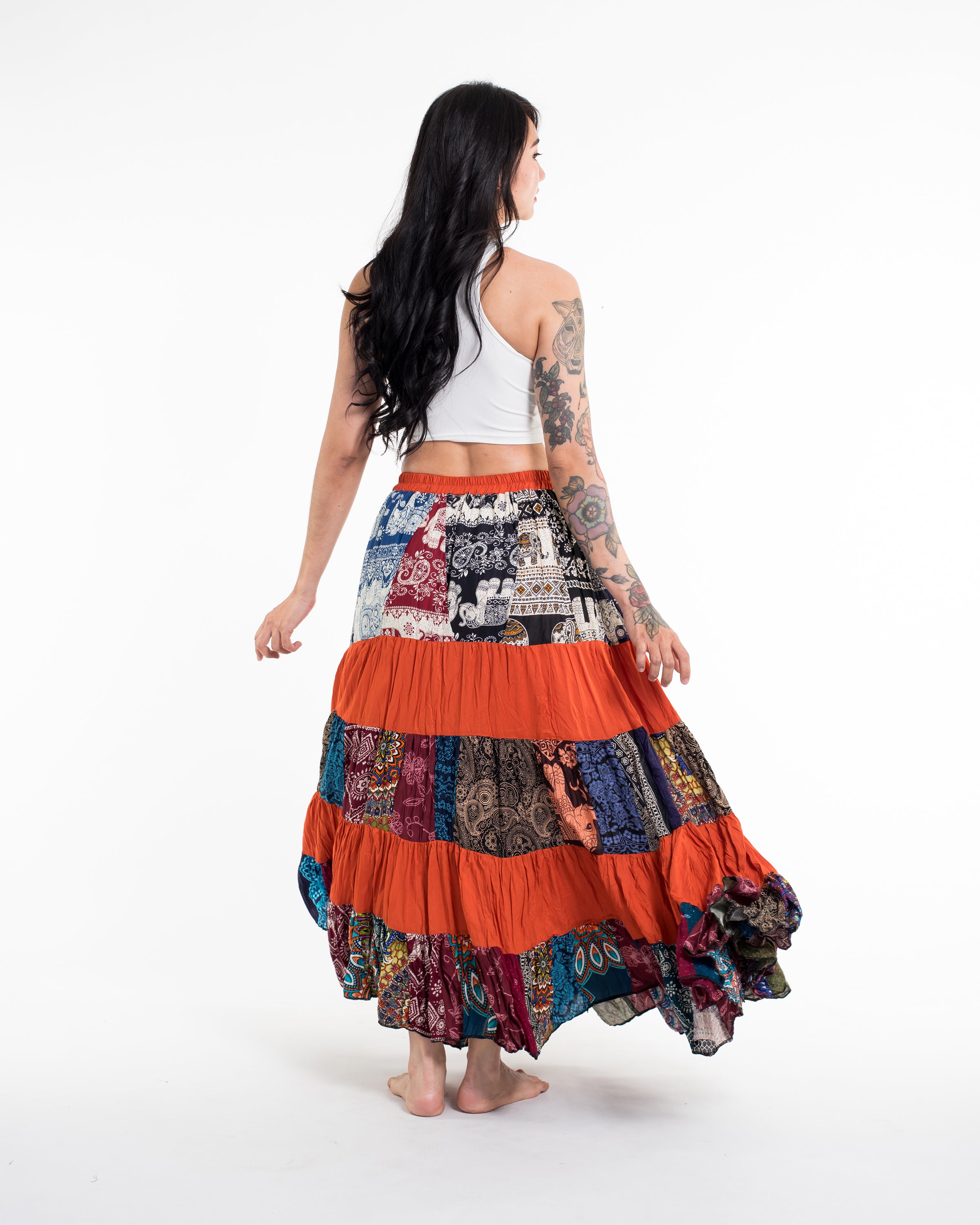 Patchwork Long Skirt in Bright Orange