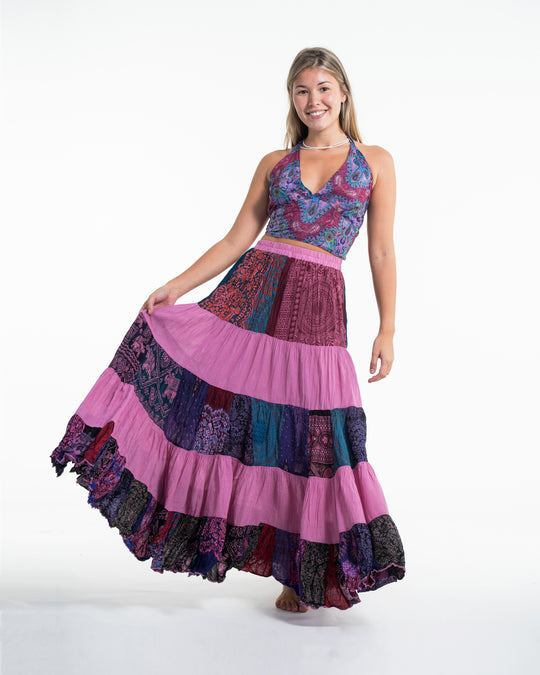 Patchwork Long Skirt in Pink