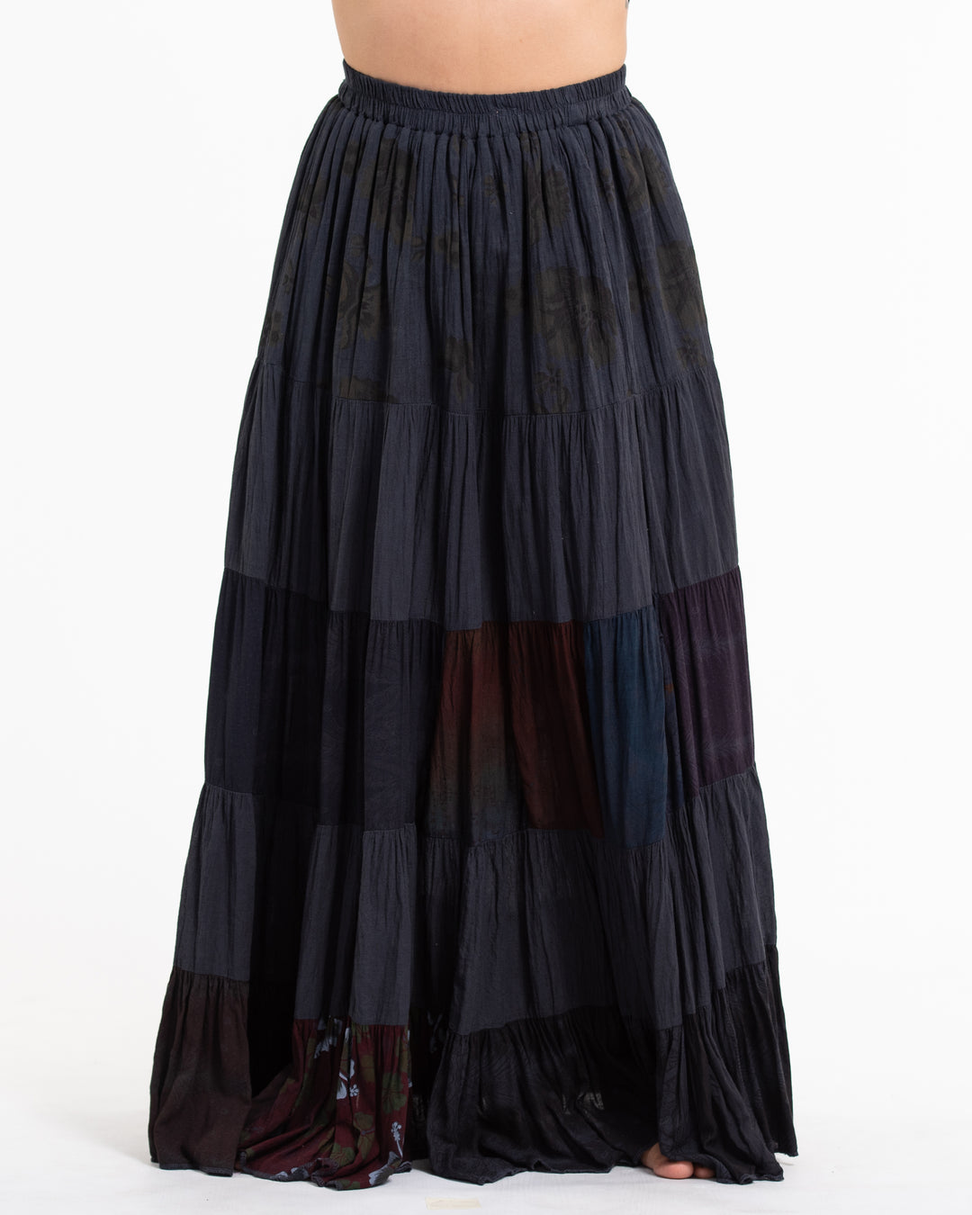 Black - Jacquard Patchwork 24 Kali Cotton Long Skirt 16