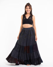 Patchwork Long Skirt in Shadow Black