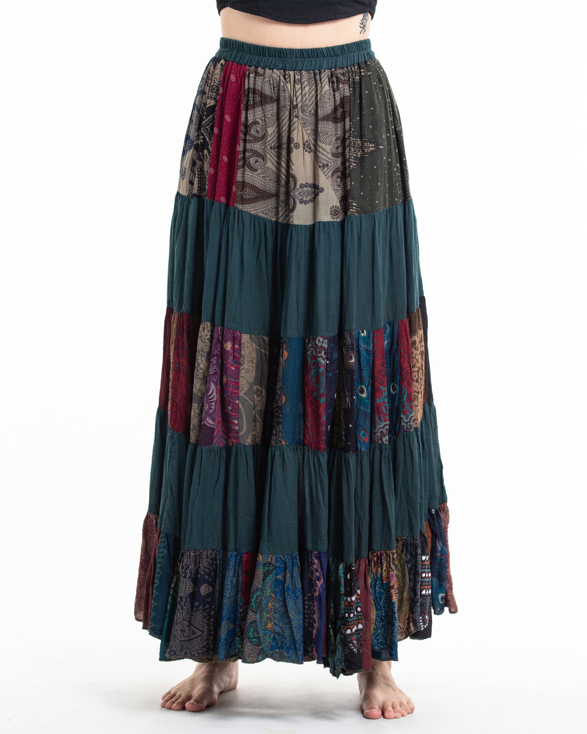 Patchwork Long Skirt in Teal