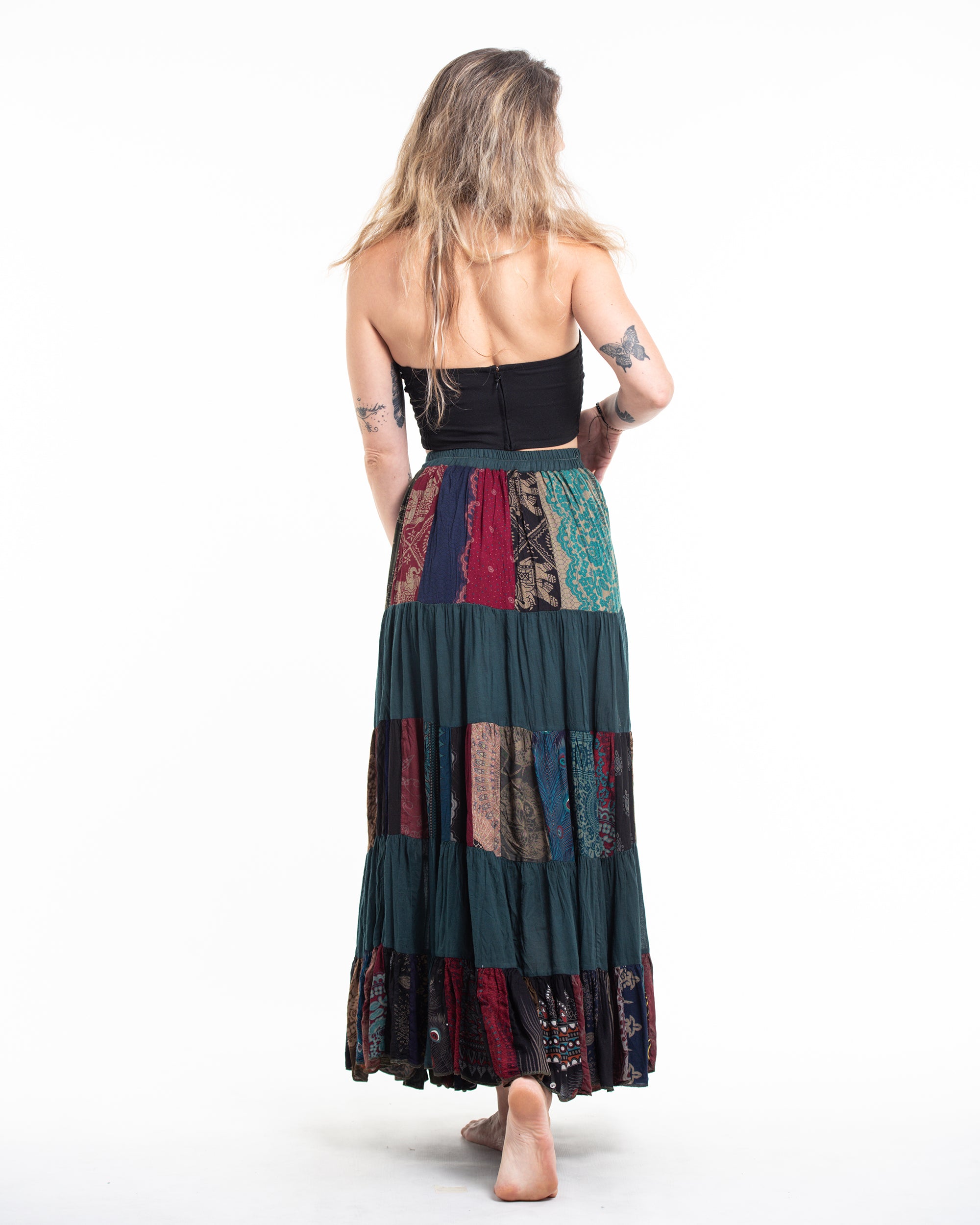 Patchwork Long Skirt in Teal
