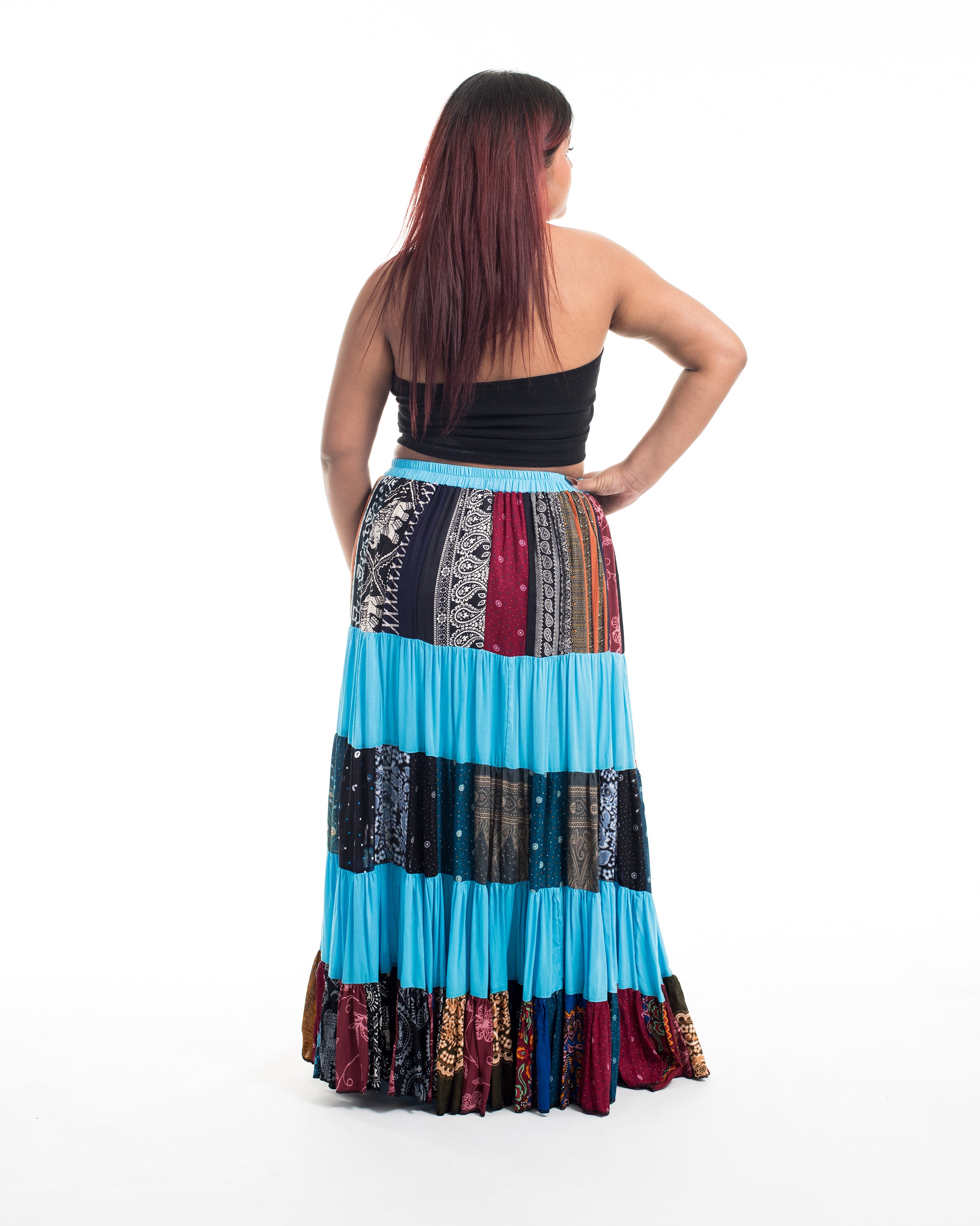 Plus Size Patchwork Long Skirt in Blue