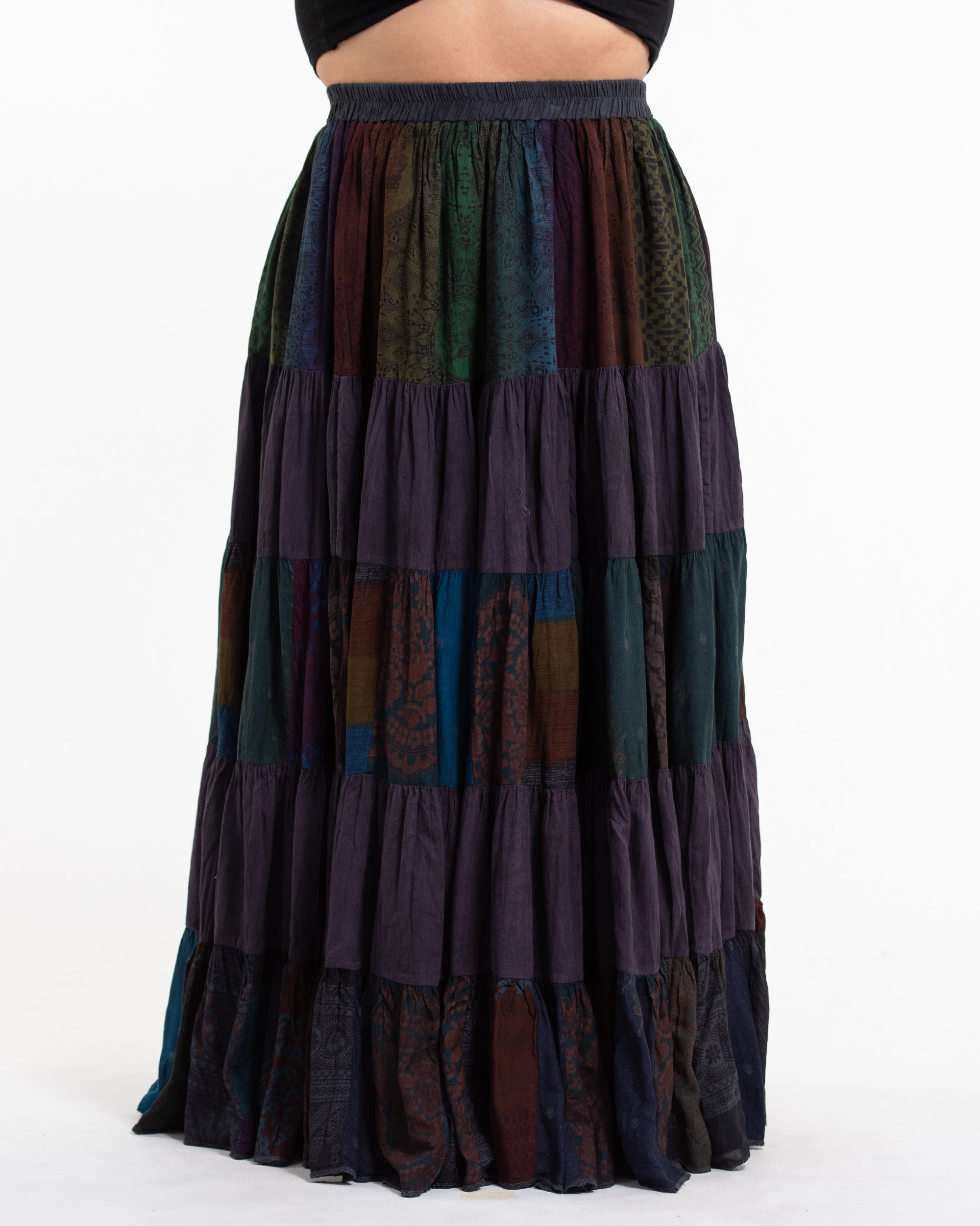 Plus Size Patchwork Long Skirt in Purple Brown
