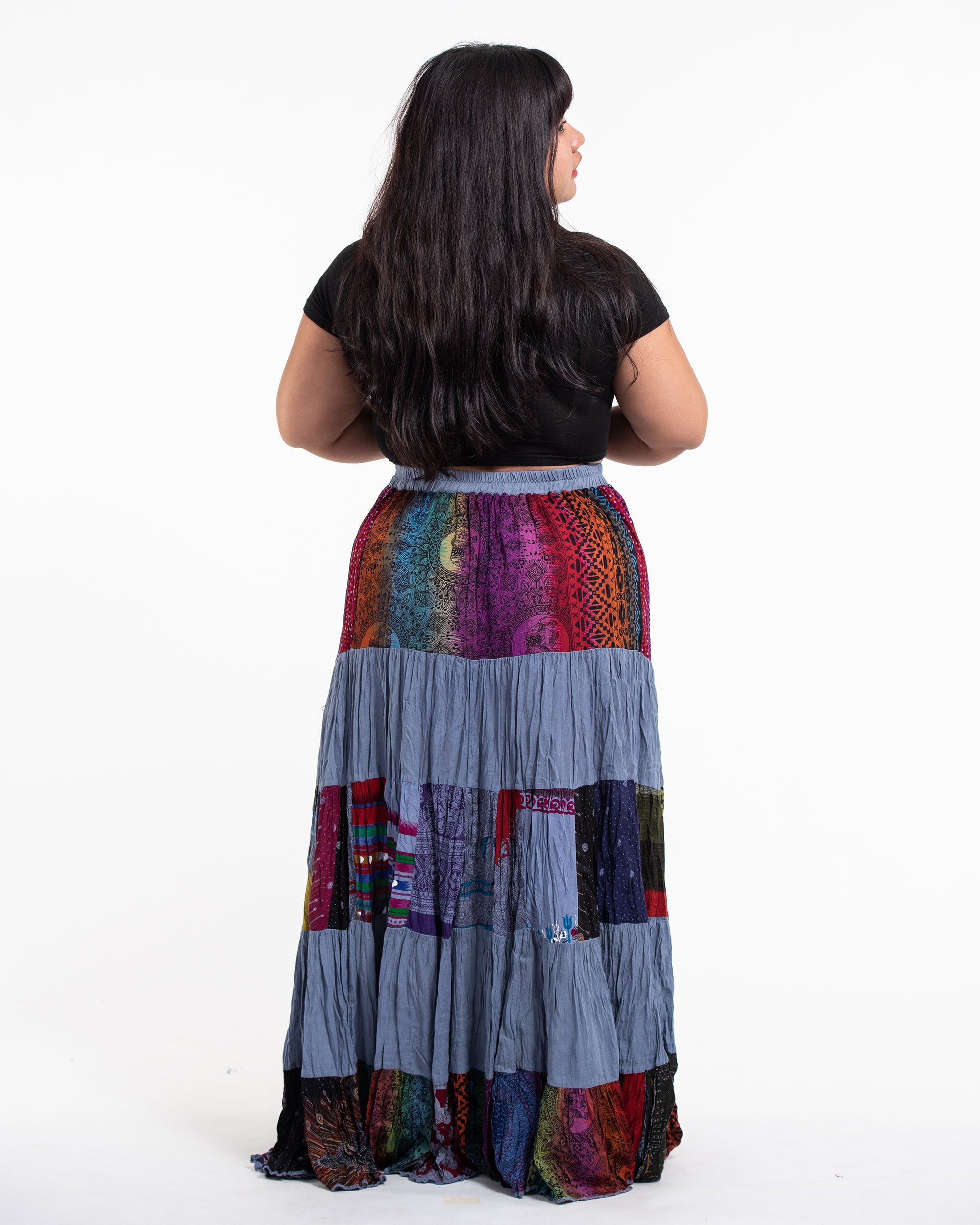 Plus Size Patchwork Long Skirt in Gray
