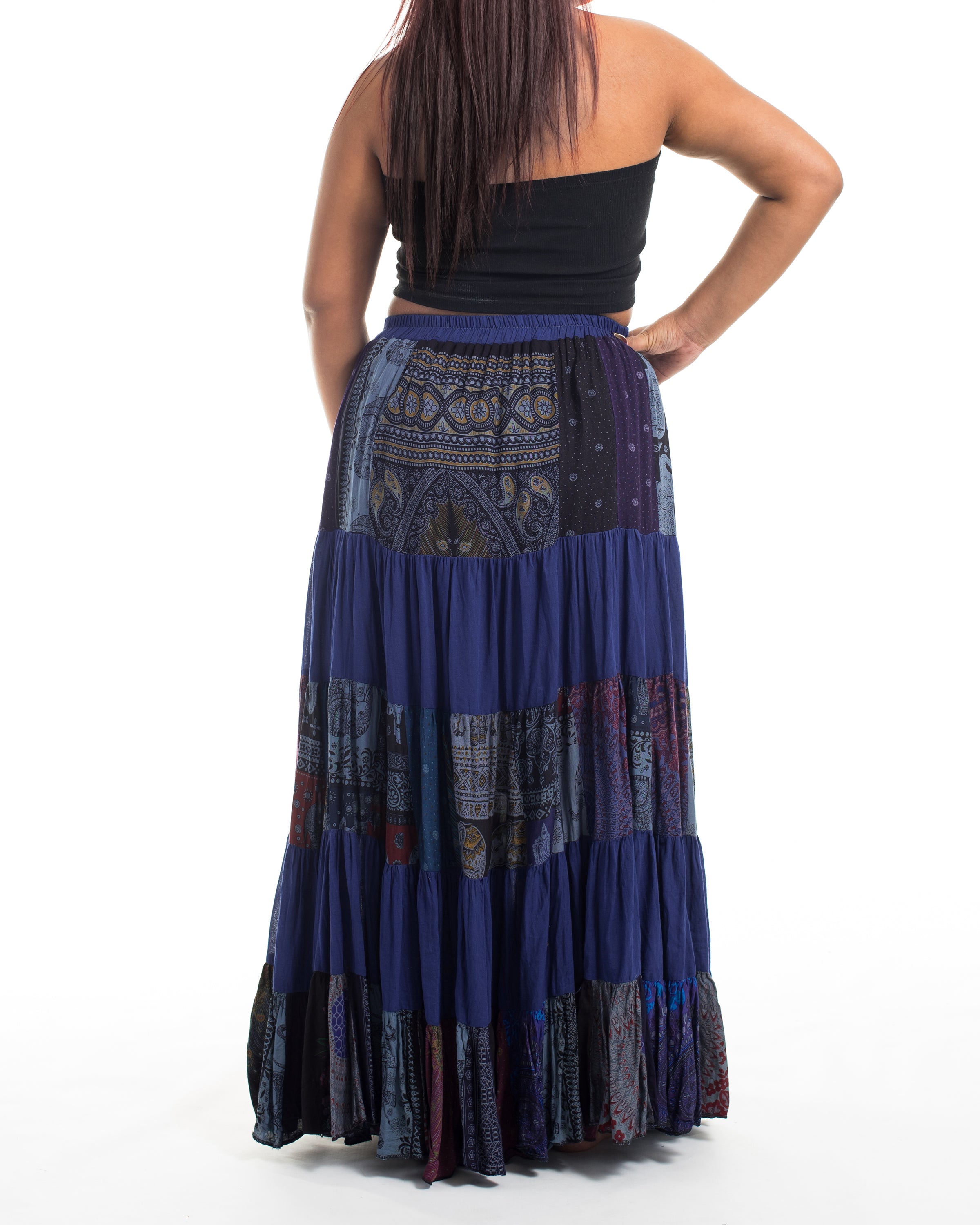 Plus Size Patchwork Long Skirt in Navy