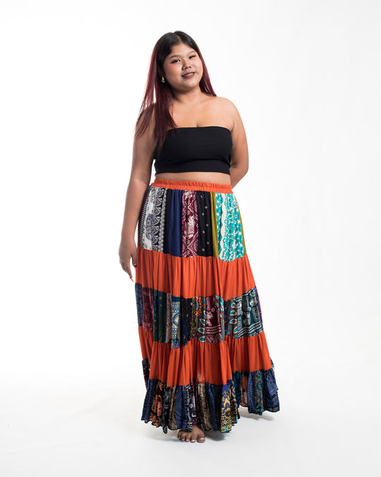 Plus Size Patchwork Long Skirt in Orange