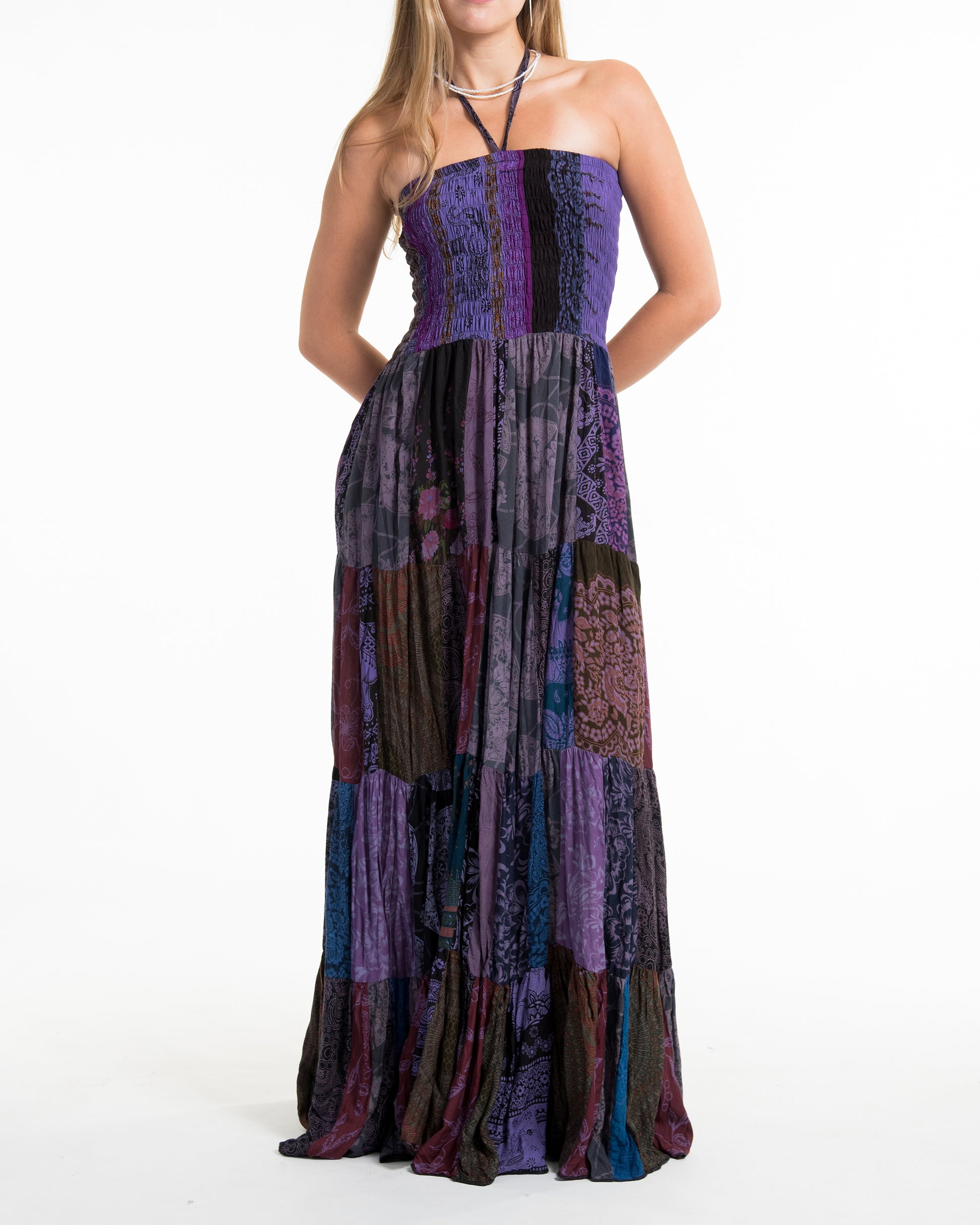 purple patch dress French Violet Patch Work A Line Dress Gillori