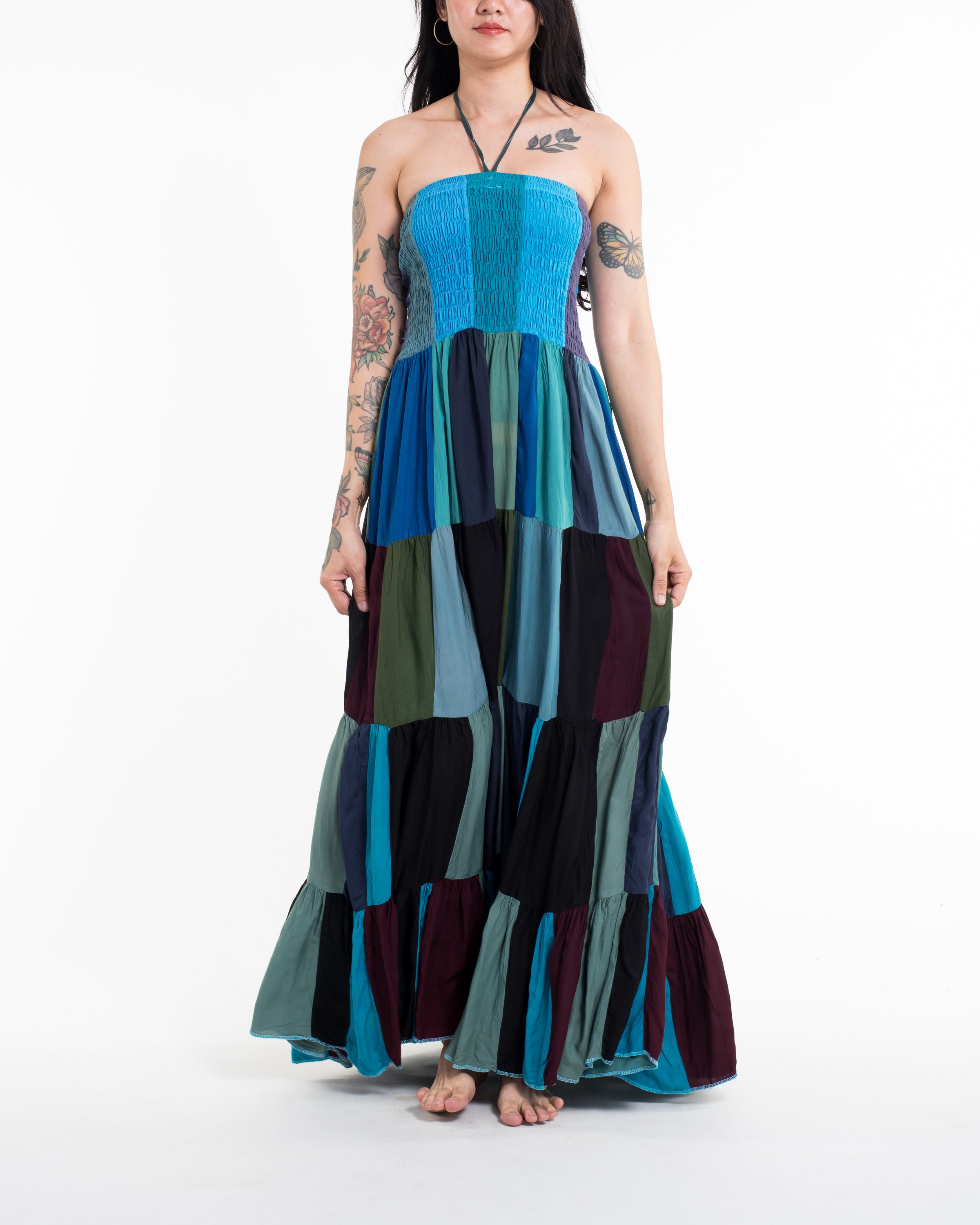 Upcycled Patchwork Maxi Dress in Blue